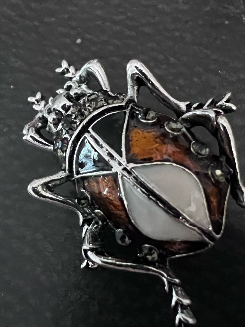 Vintage-Inspired Beetle Brooch with Brown Enamel and Silver Tone